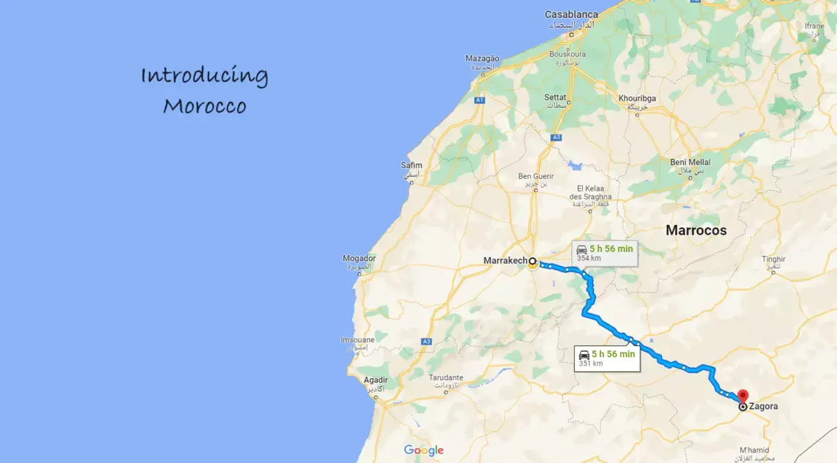 2-Day Desert Tour from Marrakech to Zagora Map
