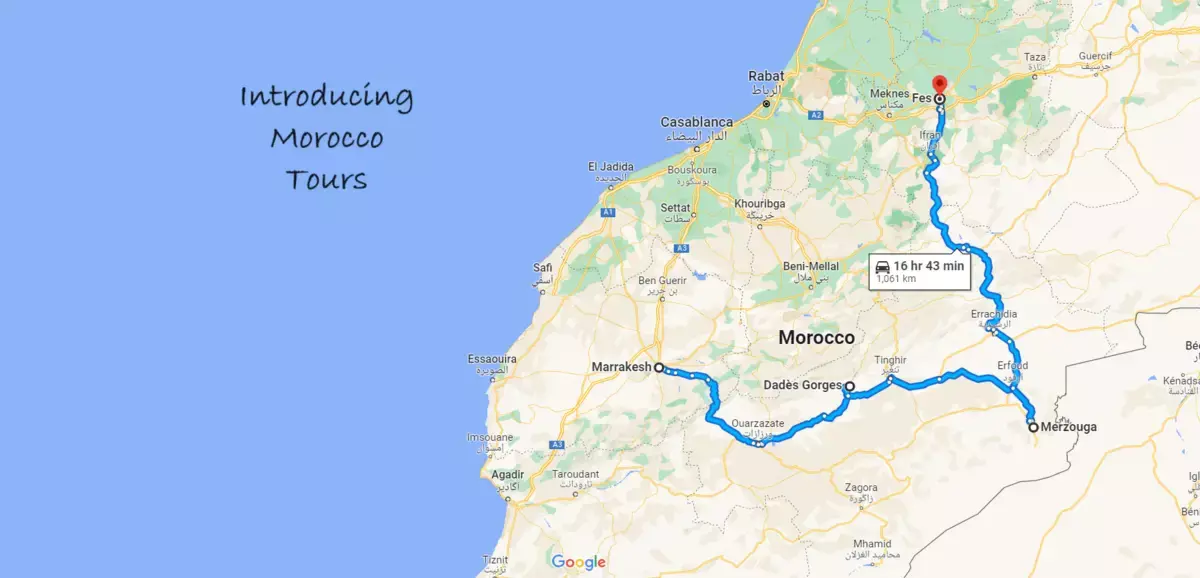 3 Day Desert Trip from Marrakech to Fes map