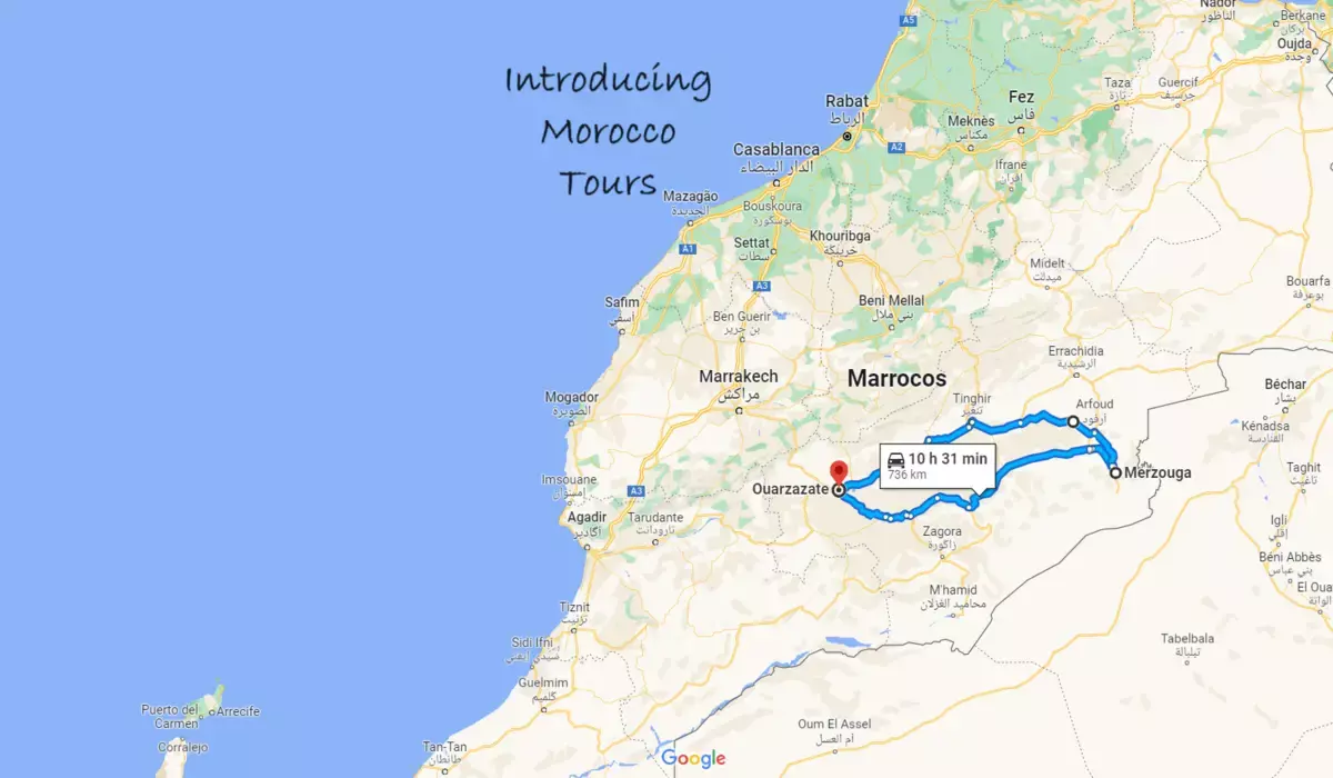 Map of 2 days desert tour from Ouarzazate