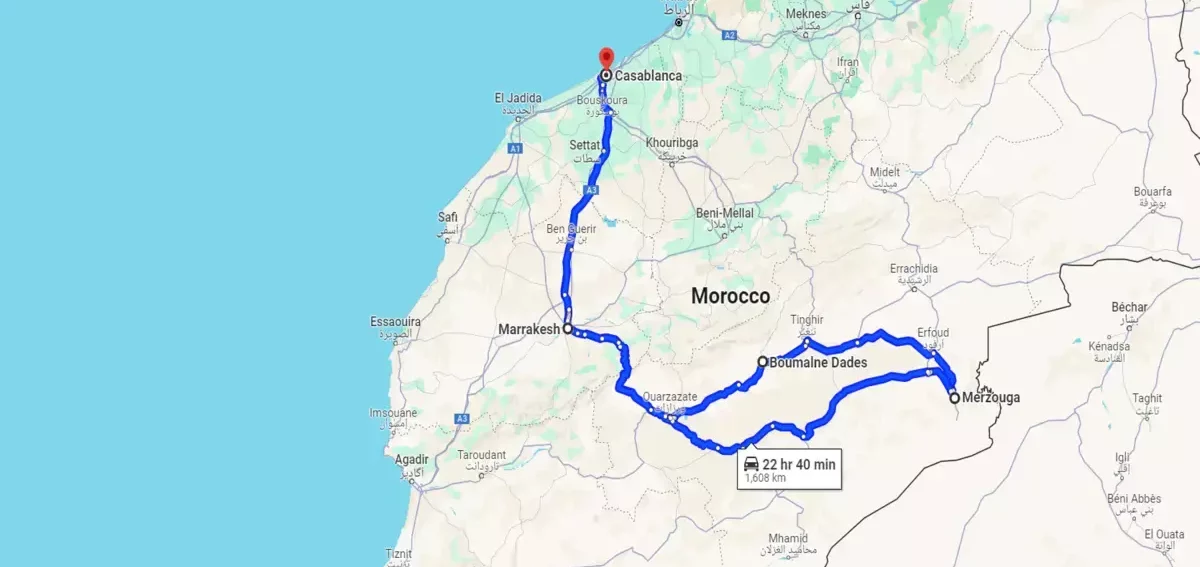 map of 6 Days Desert Tour from Casablanca