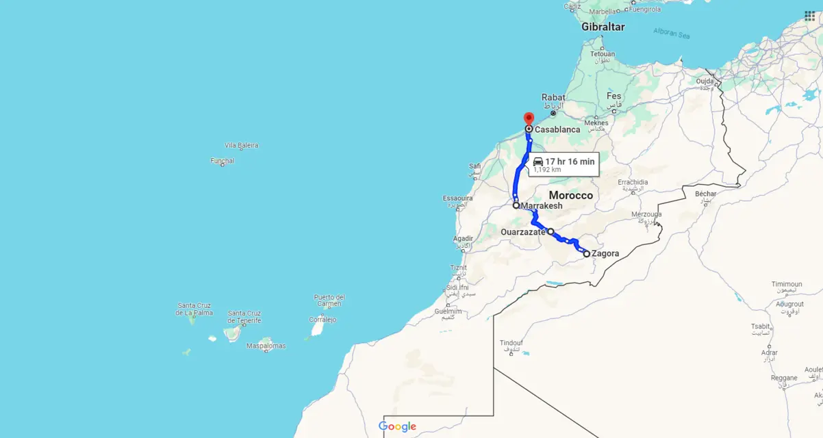 tour map 5 Day Desert Tour From Casablanca