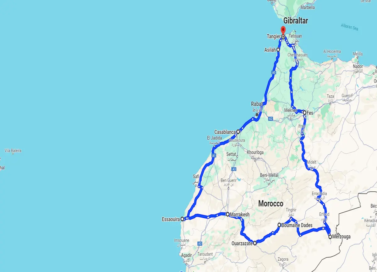 tour map of Morocco in 14 Days